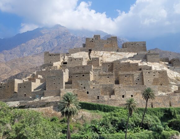 Houses on top of a hill built in the 8th century in Thee Ain Village in Saudi Arabia