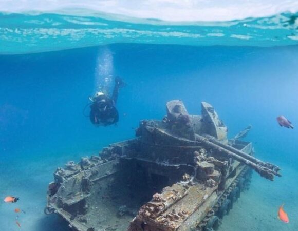 Diver in Red Sea and the Tank