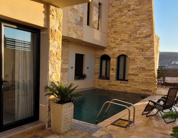 Outside terrace of Villa Maria Lodge with swimming pool