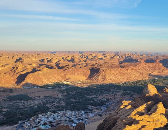 View on AlUla Oasis, AlUla Old Town, and the ancient city of Dadan from Harrat viewpoint